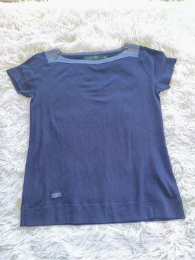 Ralph Lauren Navy Short Sleeve Tee with Shoulder Zippers
